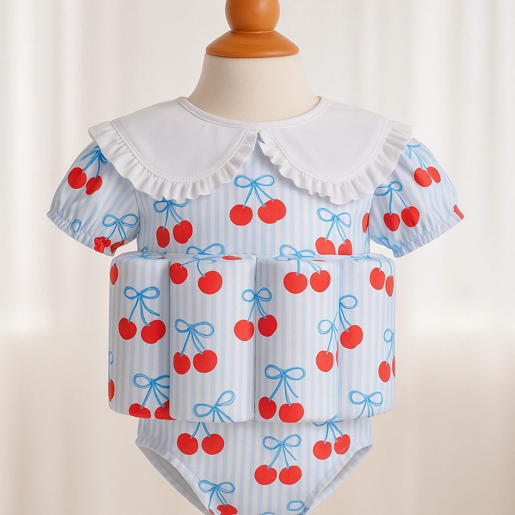 Blue Cherry Frill Collar Floatsuit