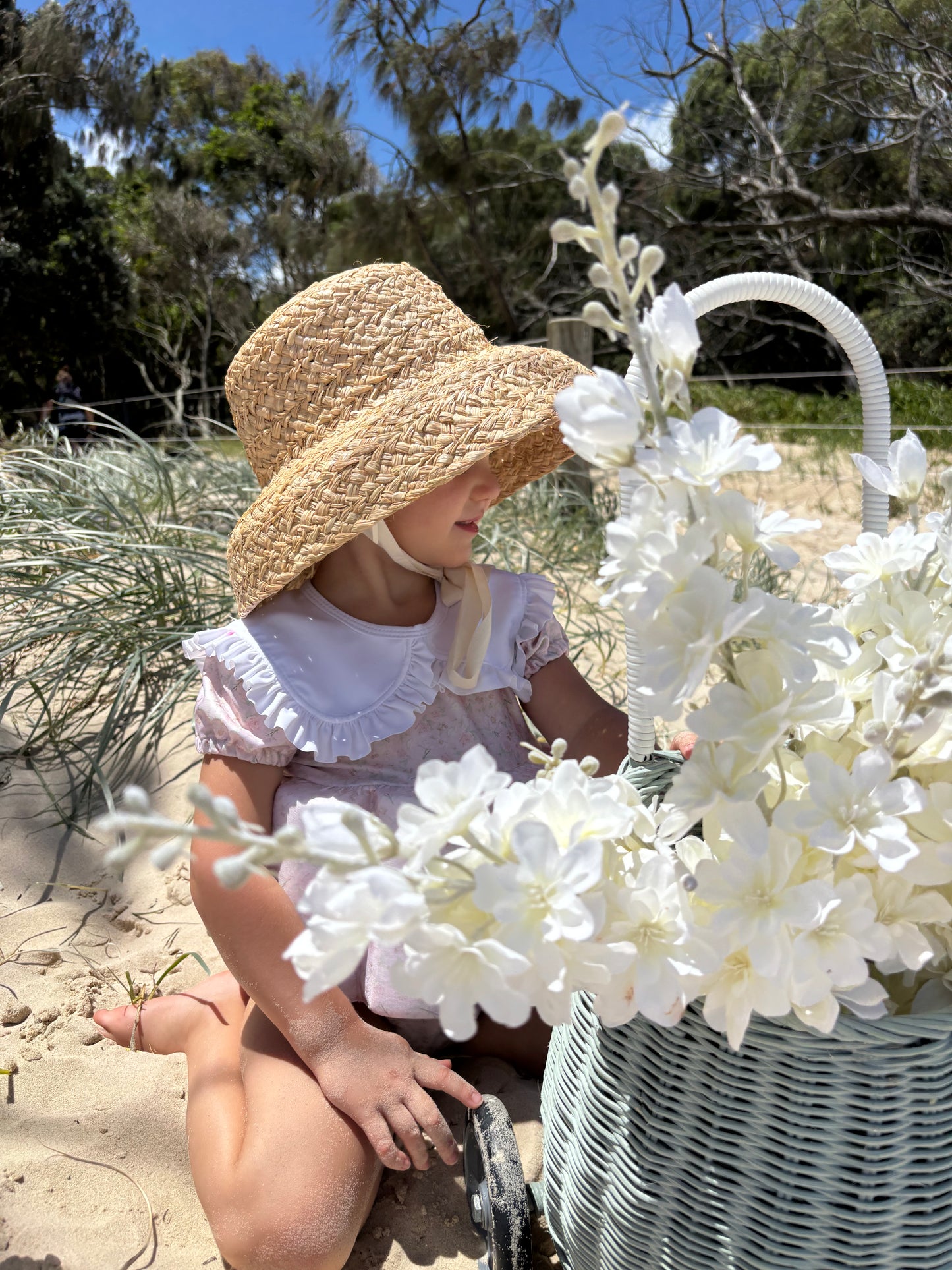 Amelia Natural Straw Hat with Ribbon Tie
