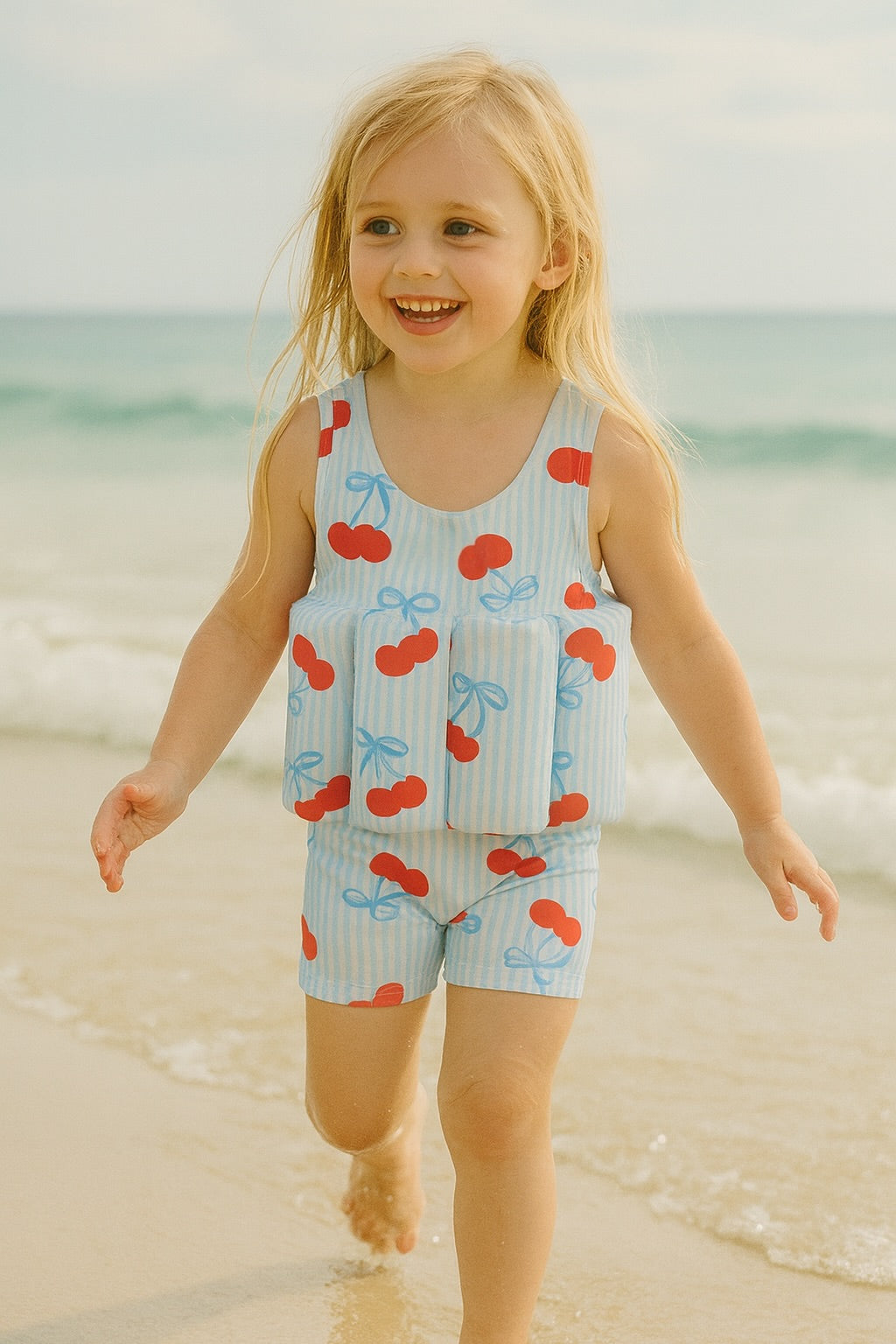 Short Sleeve blue cherries Floatsuit