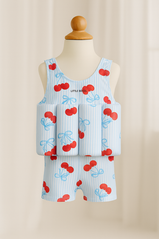 Short Sleeve blue cherries Floatsuit