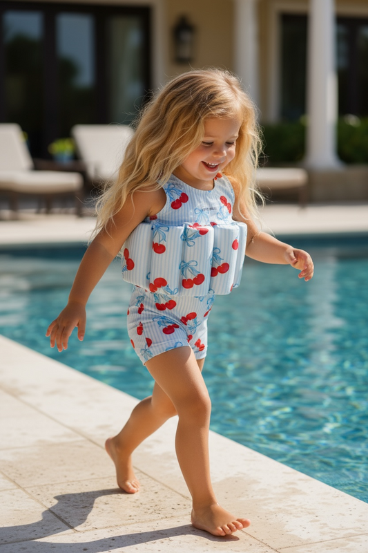 Little Soleil Floatsuit | Blue Cherry Short Sleeve